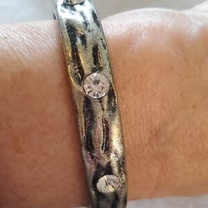 Crystal Accent Bangle Bracelet, Hinge style